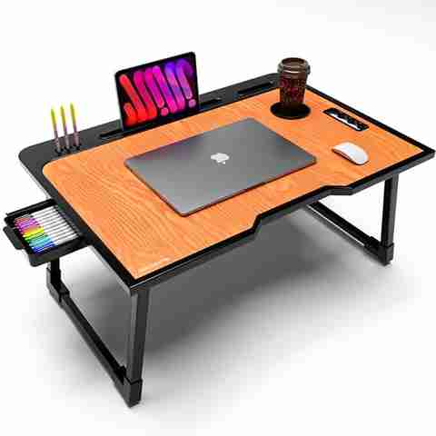 FurniGully Engineered Wood Laptop Table Portable | Foldable | Round Edges I Non-Slip Legs | Wood Portable Laptop Table (Finish Color - BROWN, Pre Assembled) - Image 5