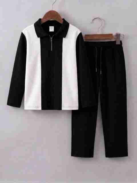 Try This Boys Casual T-shirt Track Pants (Black, White) - Image 2