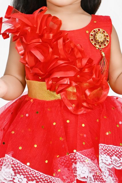 AllStarGarments Baby Girls Above Knee Party Dress (Red, Sleeveless) - Image 6
