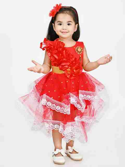 AllStarGarments Baby Girls Above Knee Party Dress (Red, Sleeveless) - Image 4