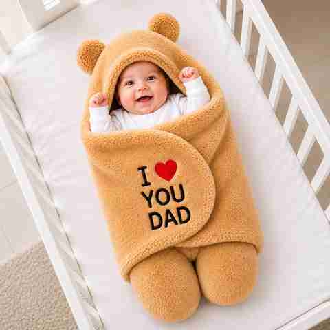 BRANDONN Embroidered Crib Hooded Baby Blanket, Tan - Image 3
