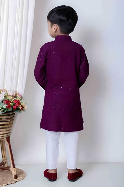 SKAYF Baby Boys Festive & Party Kurta and Pyjama Set (Purple Pack of 1) - Image 4