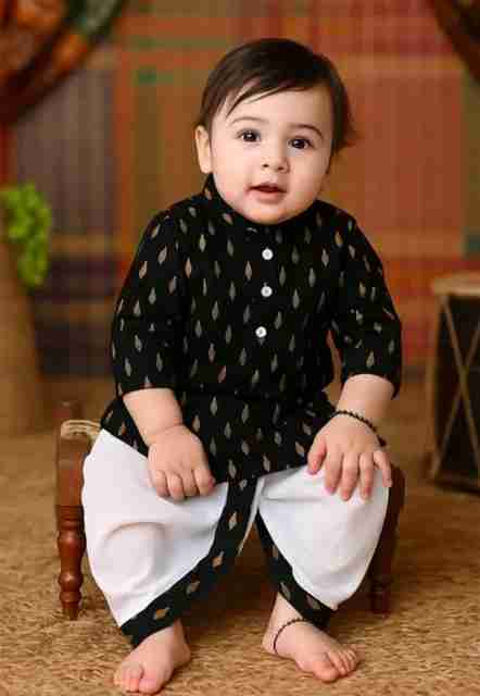 KAJOLDRESSES Baby Boys Festive & Party Kurta and Dhoti Pant Set (Black Pack of 1) - Image 5