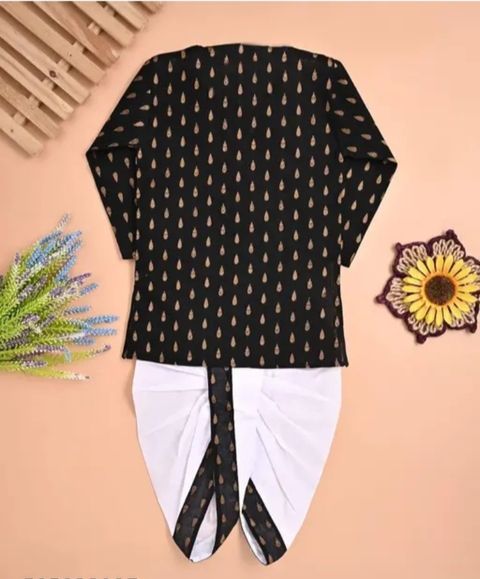 KAJOLDRESSES Baby Boys Festive & Party Kurta and Dhoti Pant Set (Black Pack of 1) - Image 6
