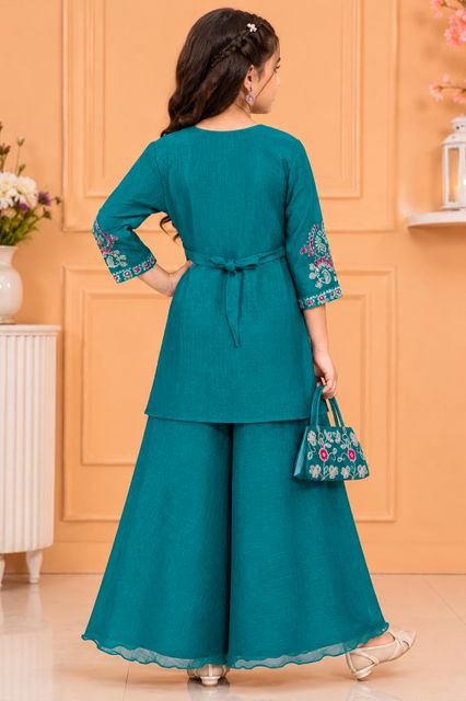 MOREFASHION Girls Festive & Party Kurta and Palazzo Set (Blue Pack of 1) - Image 6