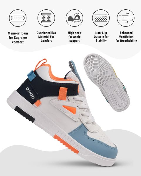 asian Lace Sneakers For Boys (White, 9-10 Years) - Image 7