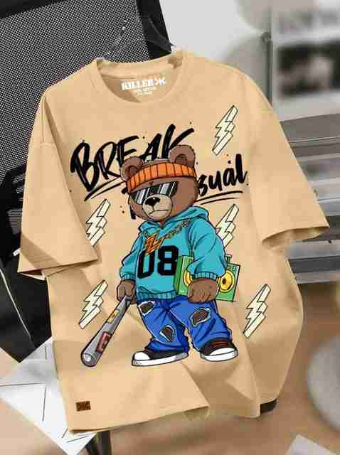 KILLER Printed Pure Cotton Regular T-Shirt (Beige, Pack of 1) - Image 5