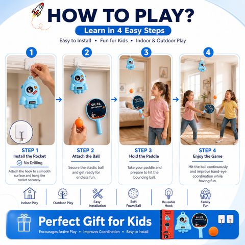 Btop Hanging Tennis Trainer for Kid,Indoor Ping Pong Practice Set Space Adventure Toy Tennis Kit - Image 6