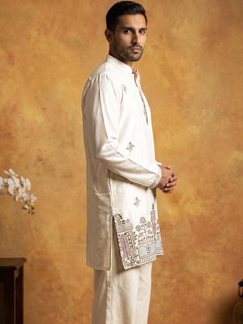 Jompers Embroidered Silk Blend Straight Kurta (Beige) - Image 7