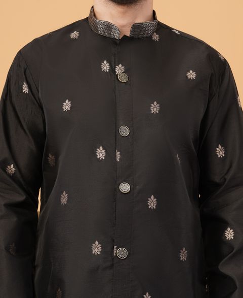 Svatantra Printed Jacquard Straight Kurta for Men (Black) - Image 4