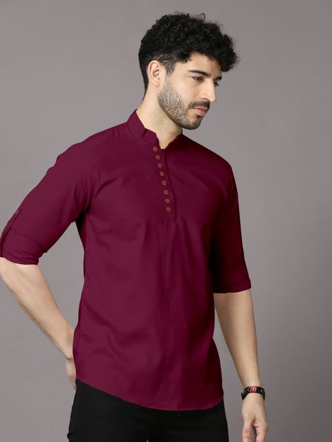 VTEXX Men's Solid Cotton Blend Straight Kurta (Maroon) - Image 7