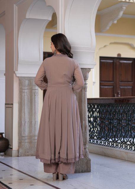 Sitaram Designer Pack of 3 Georgette Anarkali Kurta (Beige) - Image 3