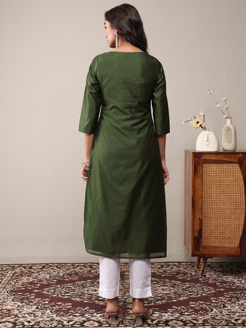 LIBAS Embroidered Chanderi Straight Kurta for Women (Green) - Image 6