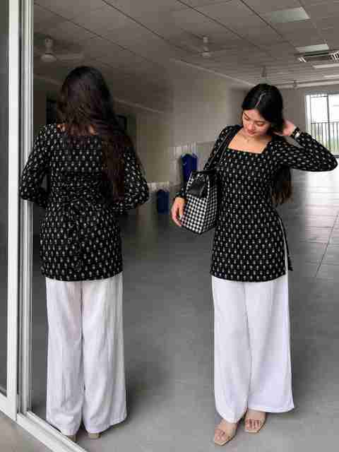 Chhapainama fashion Printed Cotton Blend Straight Kurta for Women (Black, White) - Image 3