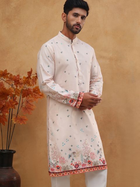Jompers Printed Cotton Blend Straight Kurta for Men (Orange) - Image 5