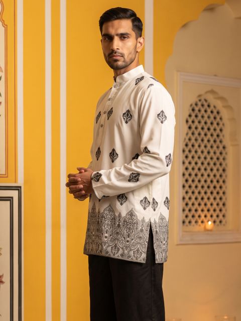 Jompers Printed Cotton Blend Straight Kurta for Men (White) - Image 6