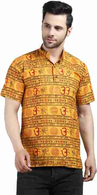 Krishiv Printed Pure Cotton Straight Kurta for Men (Yellow) - Image 5