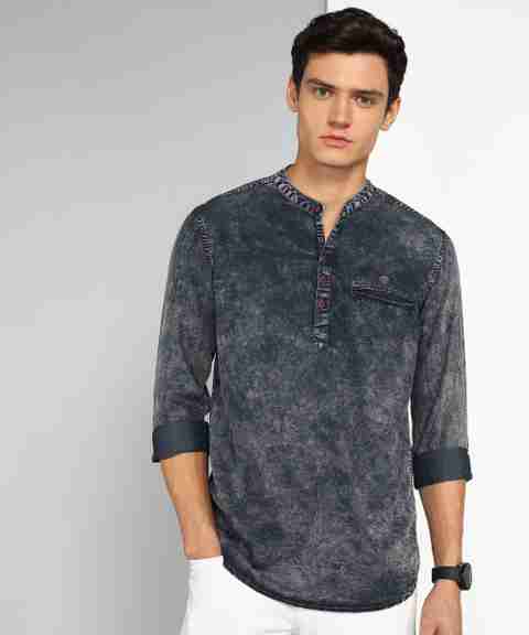 KUONS AVENUE Solid Cotton Blend Straight Kurta for Men (Blue) - Image 5