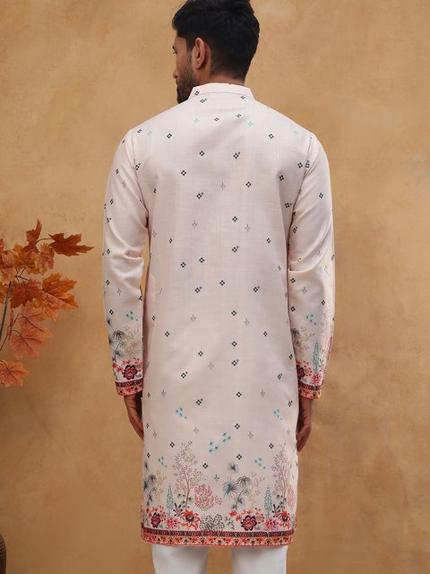 Jompers Printed Cotton Blend Straight Kurta for Men (Orange) - Image 3