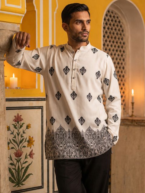 Jompers Printed Cotton Blend Straight Kurta for Men (White) - Image 8
