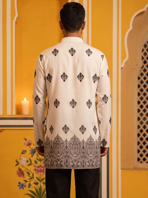 Jompers Printed Cotton Blend Straight Kurta for Men (White) - Image 5