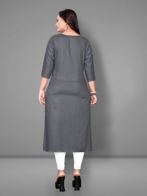 Hetsa Embroidered Viscose Rayon Straight Kurta for Women (Grey) - Image 6