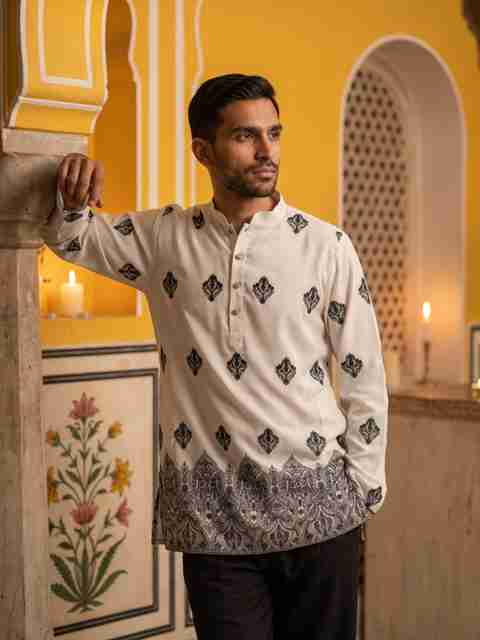 Jompers Printed Cotton Blend Straight Kurta for Men (White) - Image 4