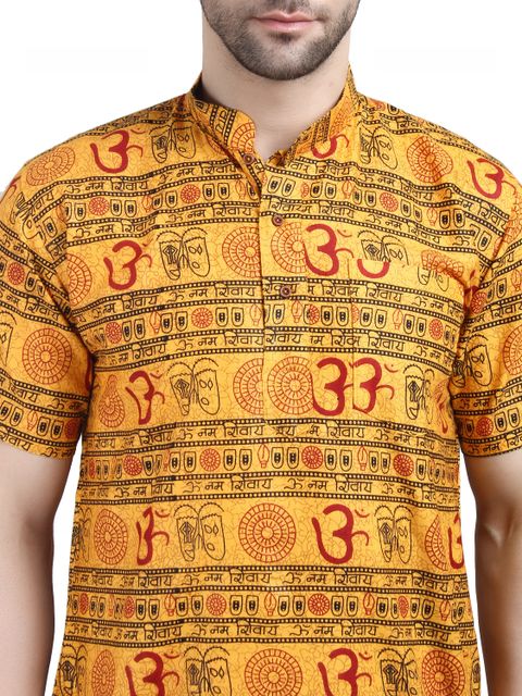 Krishiv Printed Pure Cotton Straight Kurta for Men (Yellow) - Image 8