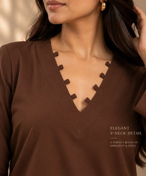 Deviraa Women's Brown Crepe Cotton Blend Tunic Kurta - Image 8