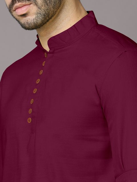 VTEXX Men's Solid Cotton Blend Straight Kurta (Maroon) - Image 8