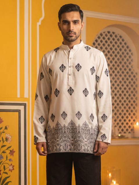 Jompers Printed Cotton Blend Straight Kurta for Men (White) - Image 7