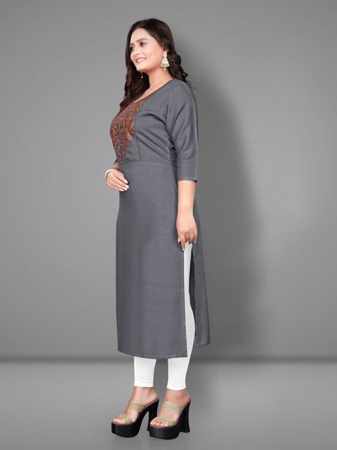Hetsa Embroidered Viscose Rayon Straight Kurta for Women (Grey) - Image 7