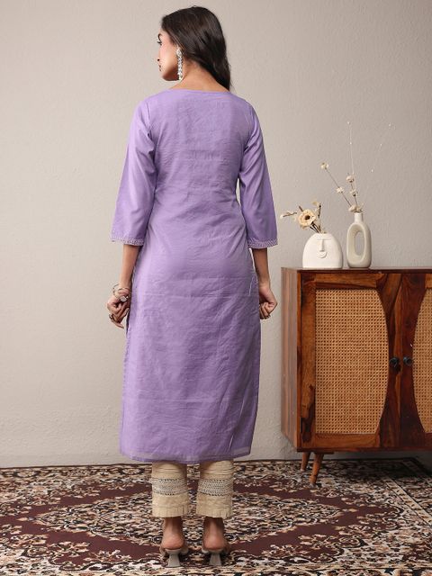 LIBAS Embroidered Chanderi Straight Kurta (Purple) - Image 6
