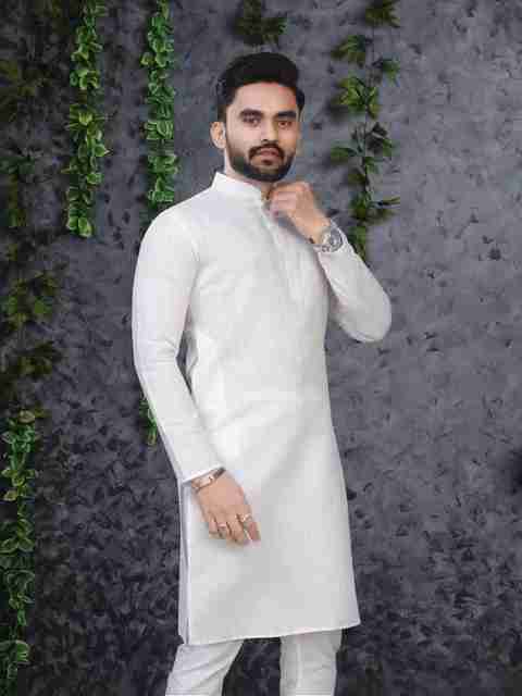 CELLUX Striped Cotton Blend Straight Kurta for Men (White) - Image 5