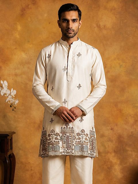 Jompers Embroidered Silk Blend Straight Kurta (Beige) - Image 8