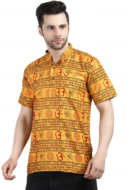 Krishiv Printed Pure Cotton Straight Kurta for Men (Yellow) - Image 7