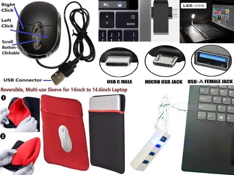 ANJO Keyboard&Mouse-WPad-Hub2-3n1Cleanr-2n1OTG-Ext-LED-Skin-14.6iScrn&KeyGuard&Sleeve Combo Set (Black) - Image 4