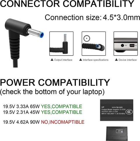 HP 65W Universal Laptop Charger Adapter 4.5mm Blue Pin - Image 8