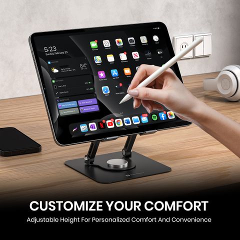 Portronics My Buddy A1 Tablet Stand with 360° Rotation,Foldable,Adjustable,Improves Airflow POR-3105 Iron Rotatable Laptop Stand with Adjustable Height Compatible with Universal Laptops (Grey) - Image 6
