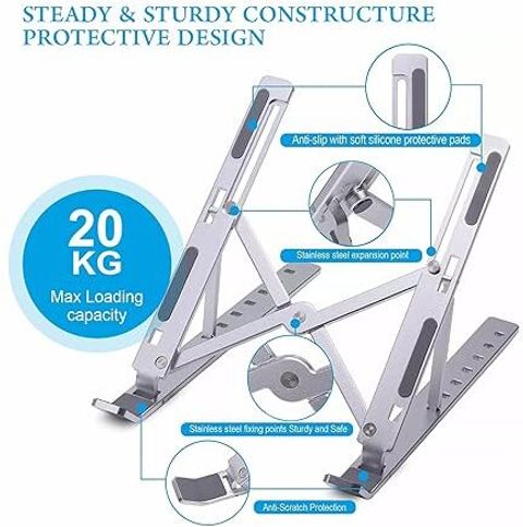 Offtrot Aluminum Alloy Adjustable Portable Foldable Laptop Stand Aluminium Rotatable Laptop Stand with Adjustable Height Compatible with 40 - 44cm Laptops (Silver) - Image 8