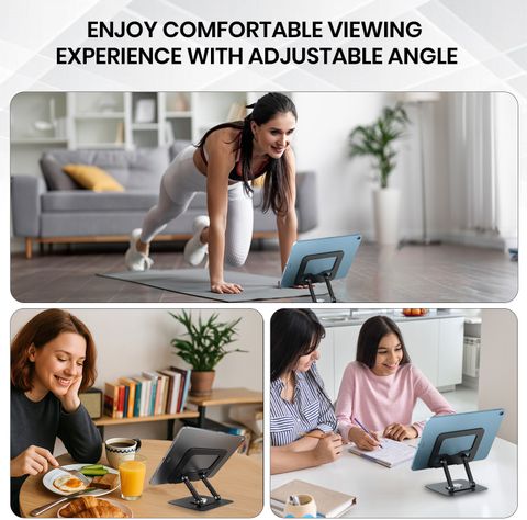 Portronics My Buddy A1 Tablet Stand with 360° Rotation,Foldable,Adjustable,Improves Airflow POR-3105 Iron Rotatable Laptop Stand with Adjustable Height Compatible with Universal Laptops (Grey) - Image 8