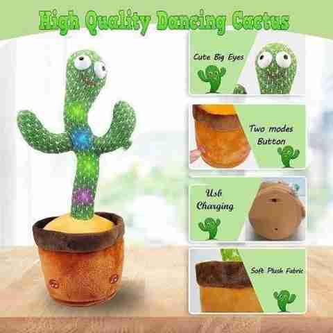 FINARO Cactus Toy with Light, Music, USB, Dancing - Image 4
