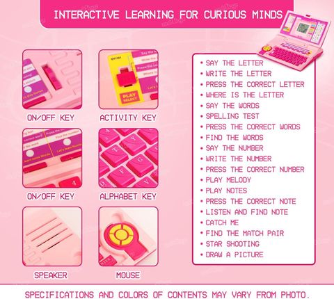 J K INTERNATIONAL Educational Laptop Computer Toy with Mouse for Kids Above 3 Years (Pink) - Image 8