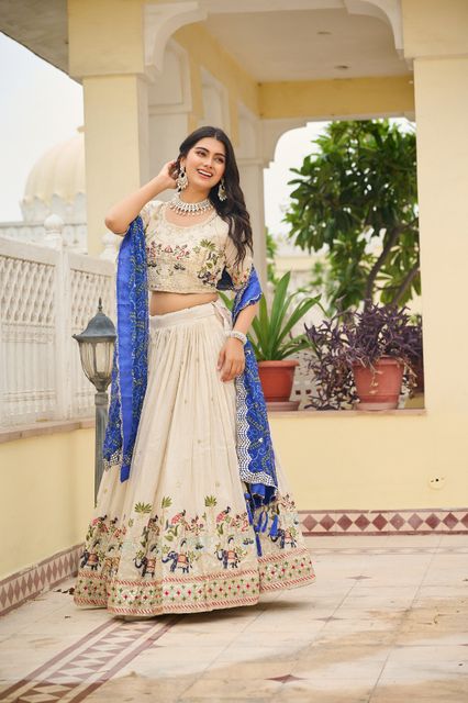 Dresser Embroidered Stitched Lehenga & Crop Top (Blue) - Image 7