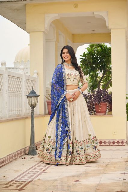 Dresser Embroidered Stitched Lehenga & Crop Top (Blue) - Image 5