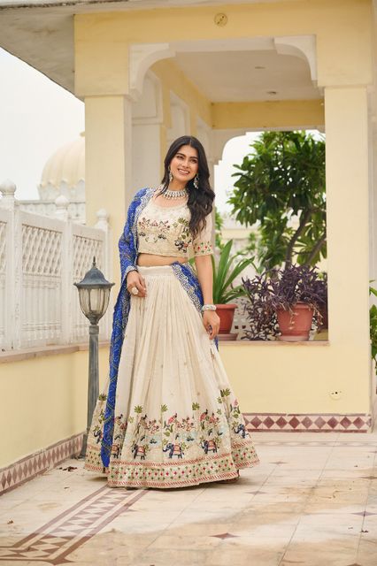 Dresser Embroidered Stitched Lehenga & Crop Top (Blue) - Image 6