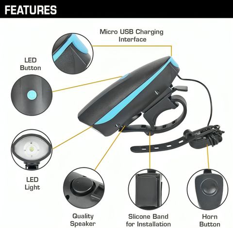 BLACKBELL Cycle Headlight, Horn & Taillight Combo (Blue) - Image 4