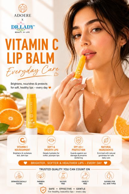 Adoere Vitamin-C Lip Balm with SPF 45++ for Daily Care, Hydrating, Natural Glowing Lips Vitamin C