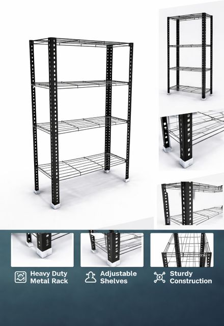 Aknoteek 4 Tier Metal Bookshelf, Black - Image 8