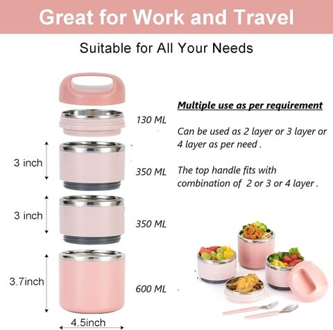 TeDeMeI Insulated 4-Container Stainless Steel Lunch Box 1430 ml - Image 4